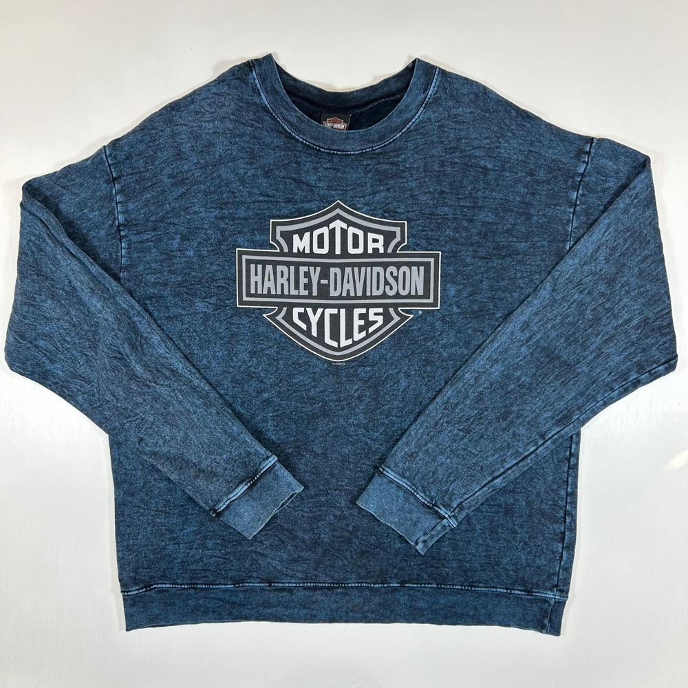 Harley-Davidson AD Farrow Co Columbus OH Mineral Wash Sweatshirt Men XL Blue VTG